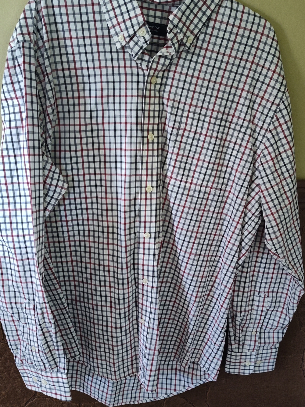 Arrow Men's White Shirt with Navy and Red Windowpane Check